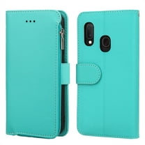 Dteck Wallet Case For Samsung Galaxy A20E 5.8 inch 2019, [Kickstand Feature] [Zipper Purse] PU Leather Wallet Case Flip Folio Cover with [Card Slots][Wrist Strap],Green