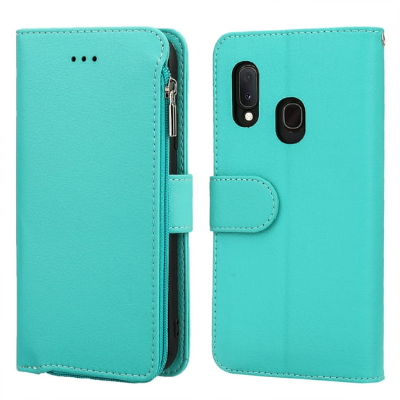 Dteck Wallet Case For Samsung Galaxy A20E 5.8 inch 2019, [Kickstand Feature] [Zipper Purse] PU Leather Wallet Case Flip Folio Cover with [Card Slots][Wrist Strap],Green