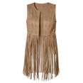 thumbnail image 4 of Womens Fringe Vest Lightweight Faux Suede Sleeveless Jackets Fall Layering Fashion Casual Tops for Travel Festival Khaki XL, 4 of 7