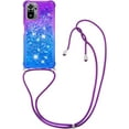 thumbnail image 3 of Xiaomi Redmi Note 10 4G (Not 5G) Cute Case with Strap Crossbody Gradient Quicksand Bling Sparkle Flowing Liquid Floating with Neck Cord Lanyard Strap Case for Redmi Note 10S LSGS Purple Navy, 3 of 14