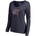 thumbnail image 2 of Women's Navy Columbus Blue Jackets Static Logo Long Sleeve V-Neck T-Shirt, 2 of 3