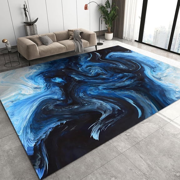 Modern Crseative Area Rugs, Blue Watercolor Abstract Art Painting Indoor Carpet, Non-slip Breathable Durable Easy to Clean Rug for Living Room Bedroom Office Home Decor Mats 2x3ft