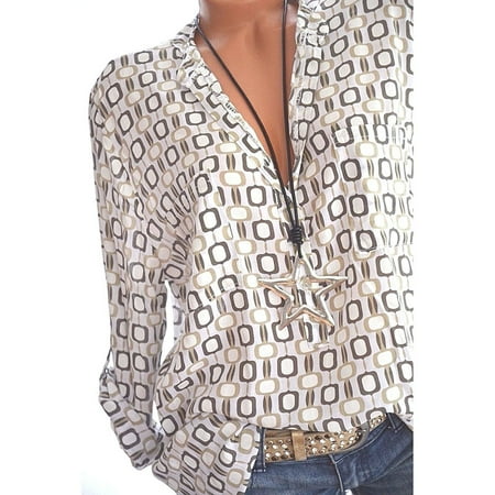 Checkered Blouse - Women's Checker Shirt Tops Long Sleeve V-neck Blouse