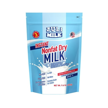 Zuli Milk Instant Non Fat Dry Milk Powder 9.6 oz Non-GMO Gluten-Free - Excellent Source of Calcium with Vitamin A & D.