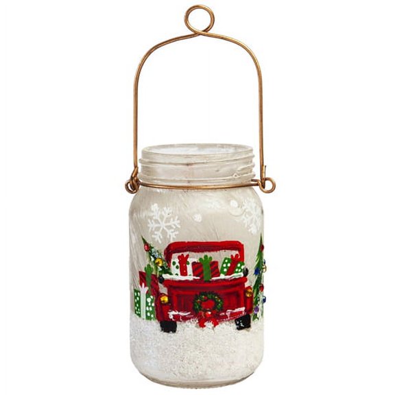 Glass Handpainted Holiday Travels LED Mason Jar