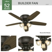 Hunter - Builder Indoor Low Profile Ceiling Fan With Light, 52-inch, New Bronze, Traditional-style, 3-speed WhisperWind Motor, 53327, for Living Rooms, Bedrooms