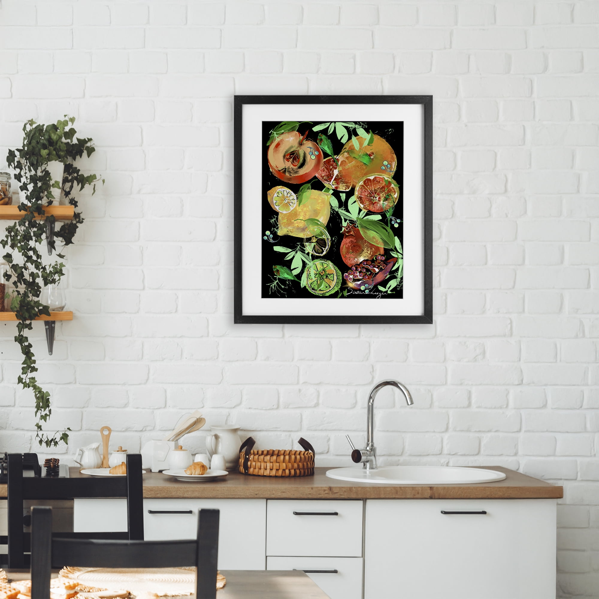 Stupell Industries Fruit Medley Combo Black Framed Print Under Glass, design by Susan Lugar