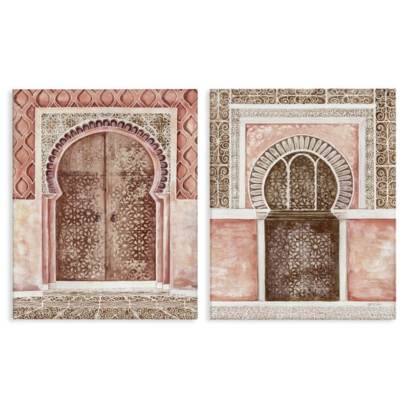 Stupell Industries Moroccan Tiled Alcoves Buildings & Architecture Painting Wrapped Canvas Art Print Wall Art, 16 x 20, Set of 2