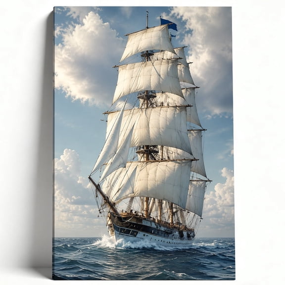 Sailing Ship Wall Art Nautical Canvas Prints Living Room Vintage Sailboat Picture Ocean Nature Home Decor 12×16