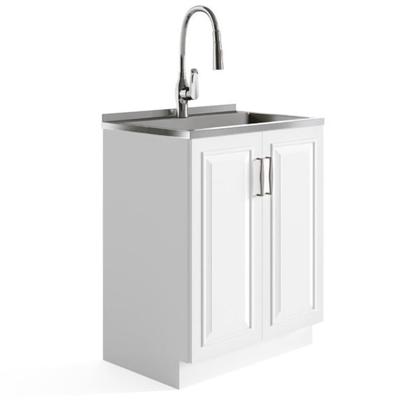 Bowery Hill 28"W Laundry Cabinet with Pull-out Faucet and Stainless Steel Sink