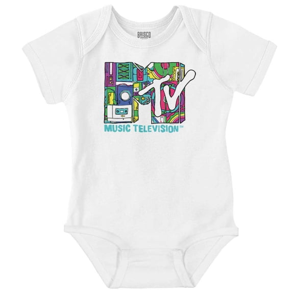 Retro 80s MTV Music Technology Logo Romper Boys or Girls Infant Baby Brisco Brands NB