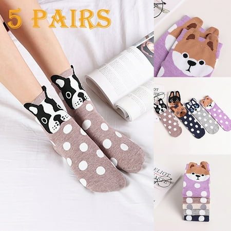 

HIMIWAY Compression Socks for Women 5 Pairs Cartoon Straight Board Female Socks Adult Cute Dot In Stockings Multi-color One Size