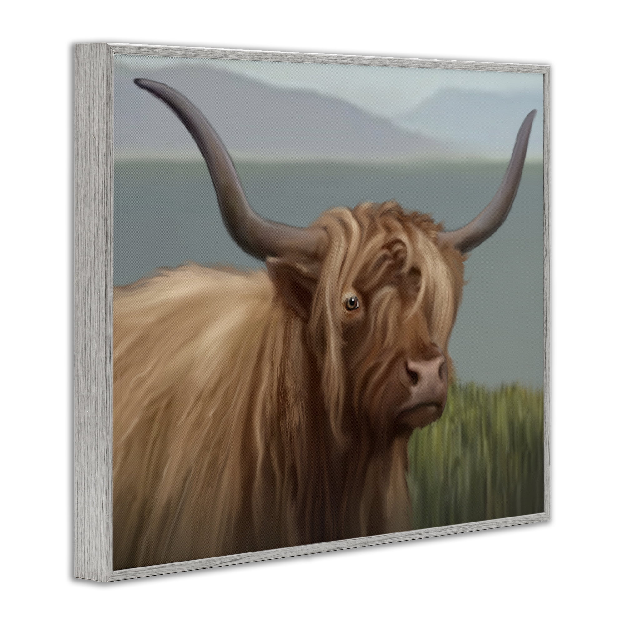 Stupell Industries Scottish Highland Cattle Landscape Gray Framed Giclee Art, design by Matthew Piotrowicz
