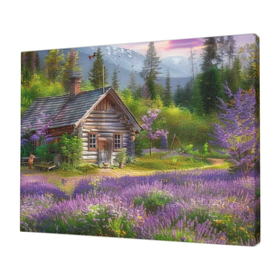 12x16 inch Decorative Paintings On The Wall Lavender Cottage Prints,Family Bathroom,Cafes,Study,Restaurant Wall Art Decor Canvas Poster,Enchanting Lavender Cottage Decorative Painting Gifts
