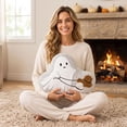 thumbnail image 4 of Halloween Ghost Walking Dogs Throw Pillow, Embroidery Fluffy Cute Ghost Cushion with 3D Plush Puppies, Spooky Fall Halloween Decor, Soft Irregular Accent Pillow for Sofa Bed Couch Bedroom, 4 of 6