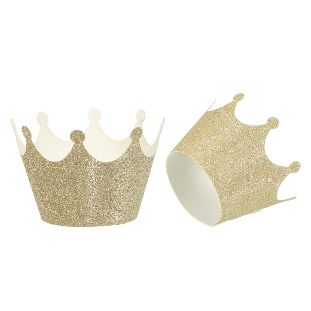 Unique Bargains Cupcake Wrappers Paper, 12 Pack Baking Cups Crown Decoration, Light Gold Tone