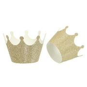Cupcake Wrappers Paper, 12 Pack Baking Cups Crown Decoration, Light Gold Tone