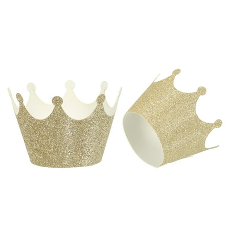 Cupcake Wrappers Paper, 12 Pack Baking Cups Crown Decoration, Light Gold Tone