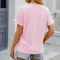 thumbnail image 4 of Lovskoo 2024 Summer Tops for Women Trendy Solid Color V-Neck Hollow Out Recreational Short Sleeve Tops Blouse Pink-L, 4 of 5