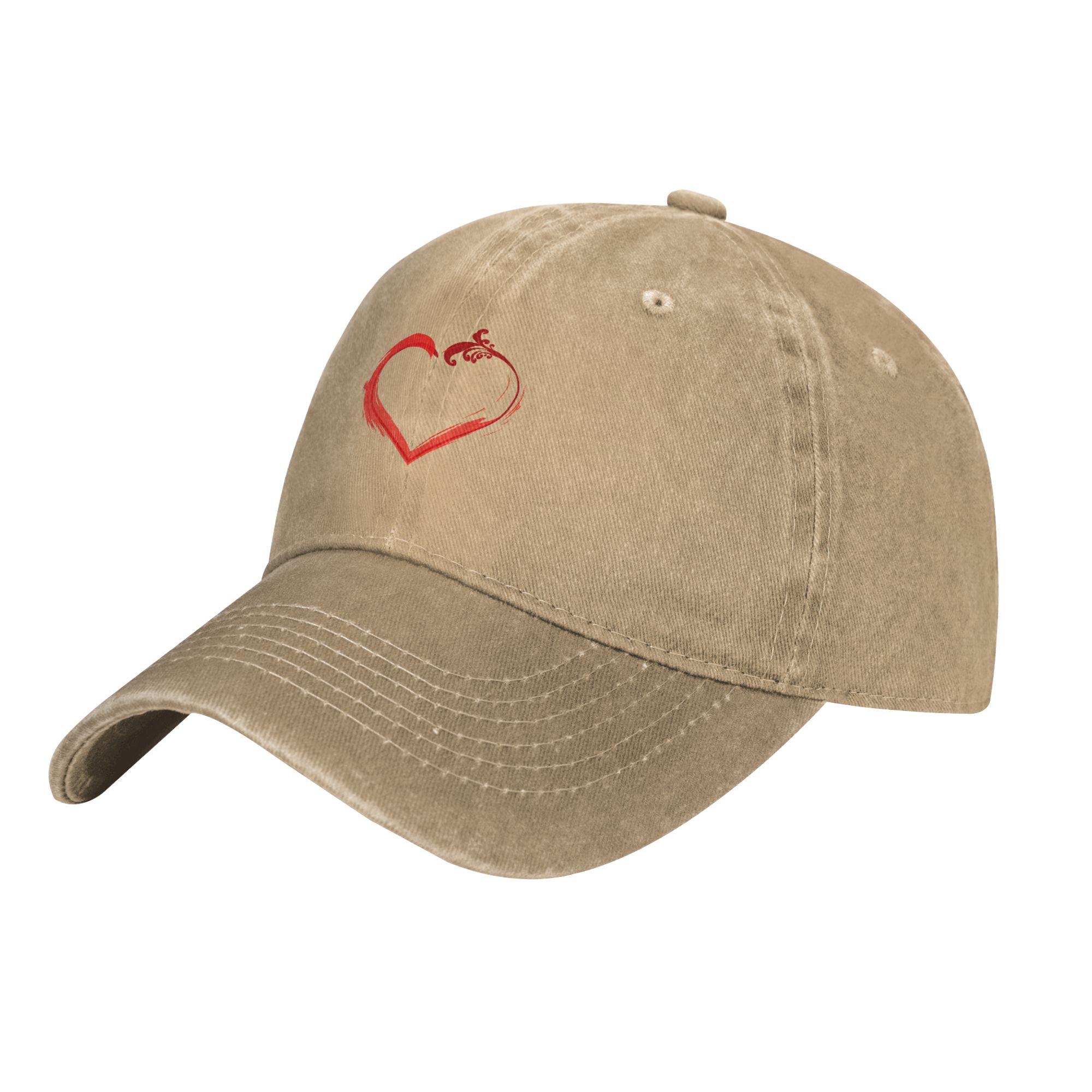 Heart Cross Printed Baseball Cap Solid Color Washed Distressed Dad Hat Casual Adjustable Sun Hats For Women Men