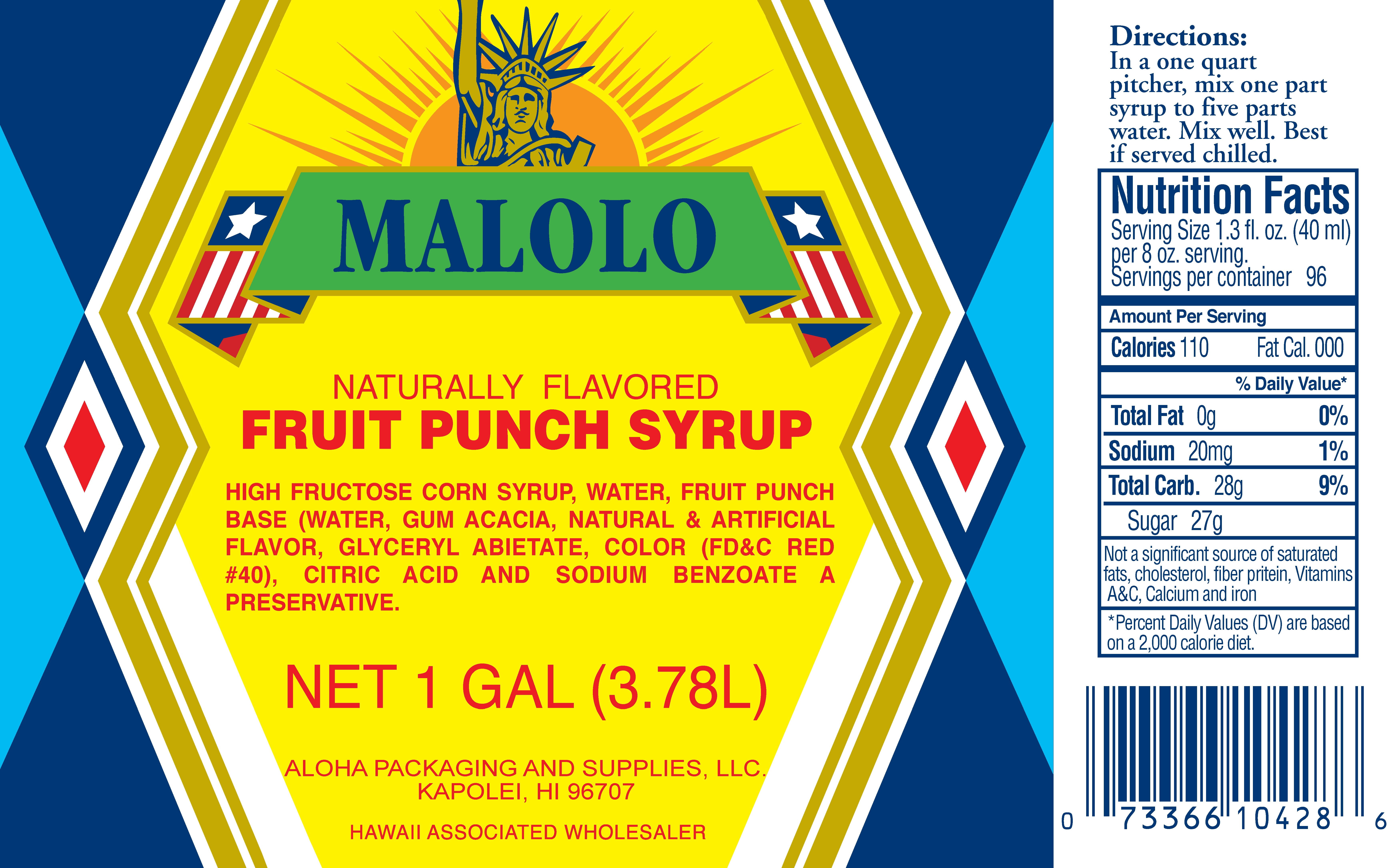 Malolo Fruit Punch Syrup, 1 Gallon Jug, 1.3 fl. oz Serving Size (Milk-Free)