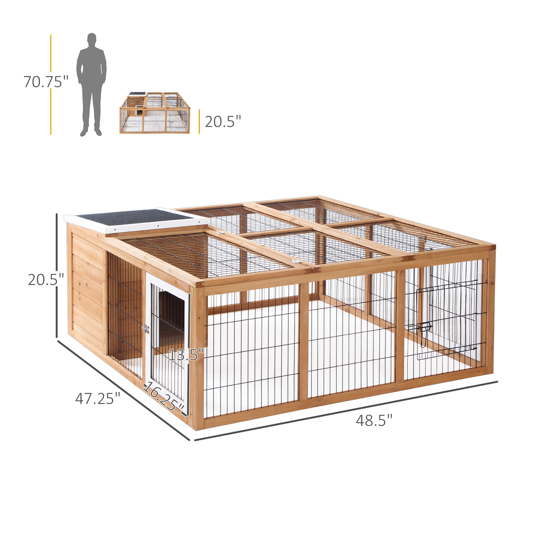 Rabbit Hutch Bunny Cage - Indoor Outdoor Waterproof Rabbit House, Guinea Pig Cage - 2 Rabbit Capacity, Natural Wood