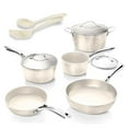 thumbnail image 1 of Gotham Steel Hammered Cream 10 Piece Ceramic Nonstick Cookware Set with Lids and Utensils – Oven & Induction Safe, 1 of 8