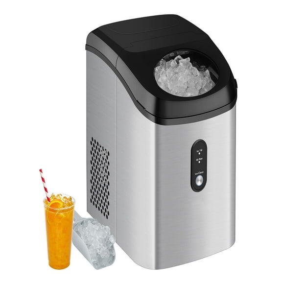 SARAHE Compact Nugget Ice Maker, 33 lb Capacity Countertop Ice Maker, Pebble Ice Machine with Ice Scoop & Basket