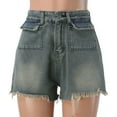 thumbnail image 2 of Vedolay Womens High Waisted Shorts Leather Shorts, Women Elastic Waist Wide Leg Round Shorts with Pockets,Blue S, 2 of 5