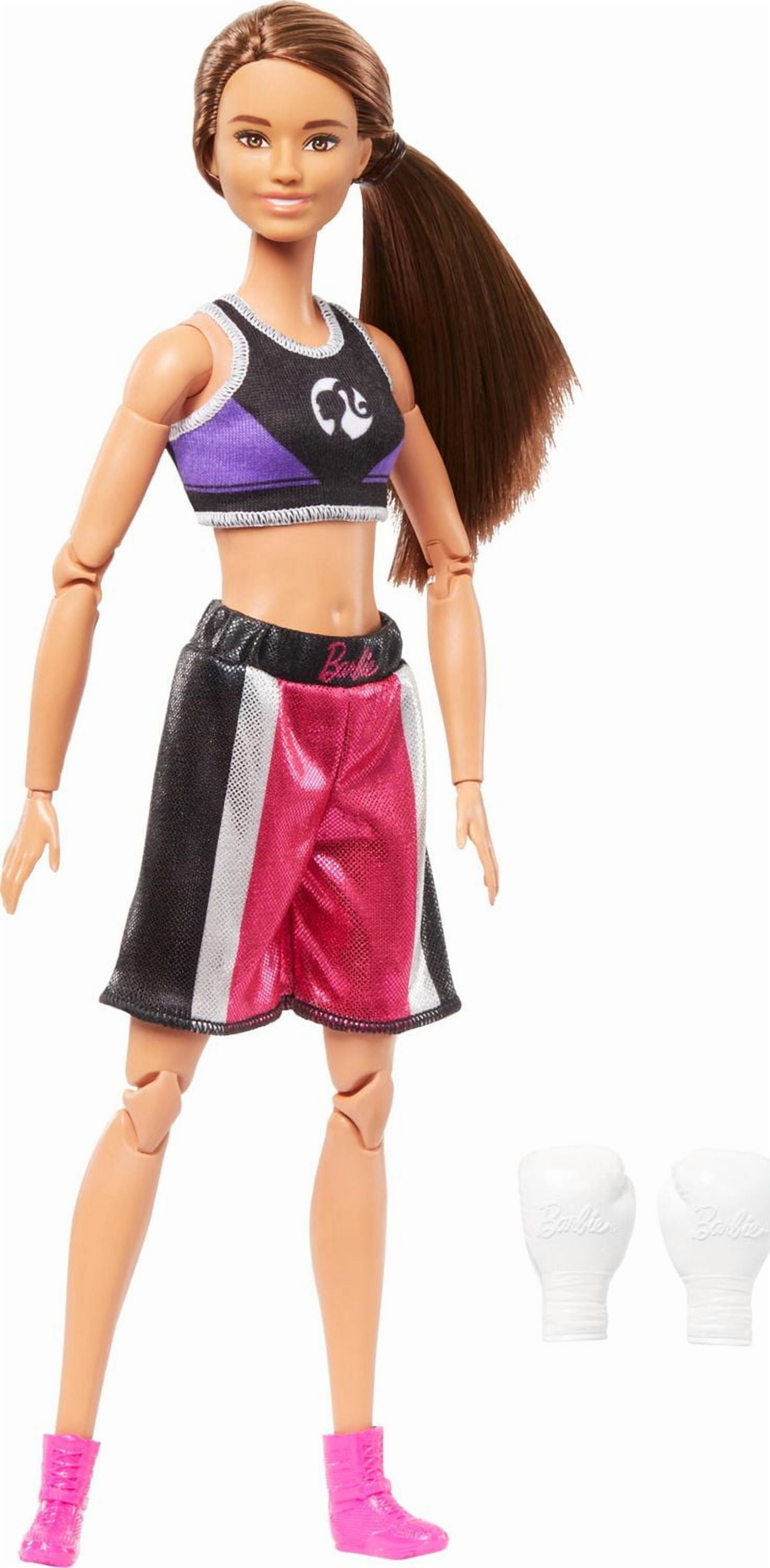 Barbie Made to Move Boxer Doll & Accessories, Brunette Doll Wearing Uniform with Boxing Gloves