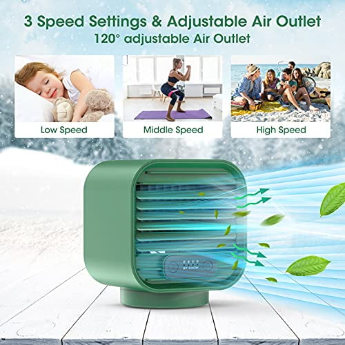 Car Mini AC Portable Air Conditioner Rechargeable 2000mAh Evaporative Cooling Fan with 3 Speeds 100% Leakproof Design for Home Office Personal Air Conditioner Camping Tent
