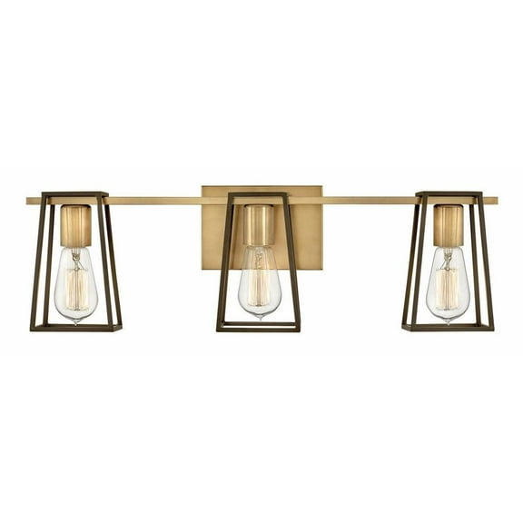 3 Light Bathroom Vanity in Industrial Style 24 inches Wide By 7.5 inches High-Heritage Brass Finish Bailey Street Home 81-Bel-3087909