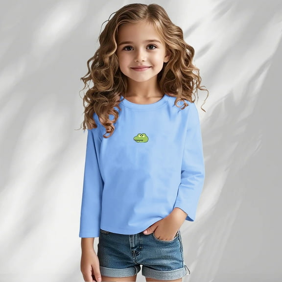 Piuwrlz Long Sleeve T-Shirt for Kids Girls Boys Cotton Shirts Round Neck T Shirt Tops Light Blue Size 8 Years