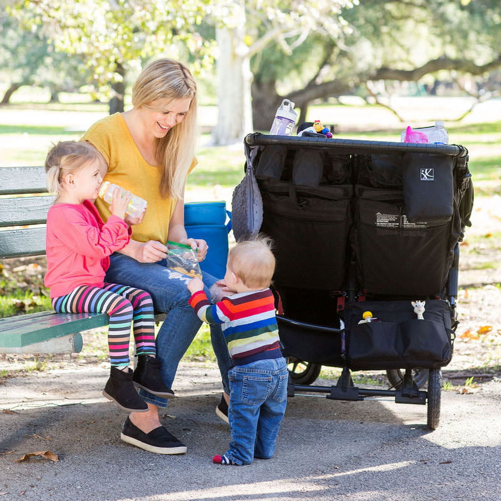 J.L. Childress Double COOL Double Stroller Organizer - Cup Holder and Insulated Storage - Black