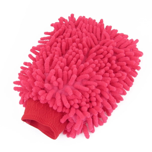 Limpiador de cepillo de manopla de chenilla de microfibra fucsia para vehículos de automóviles