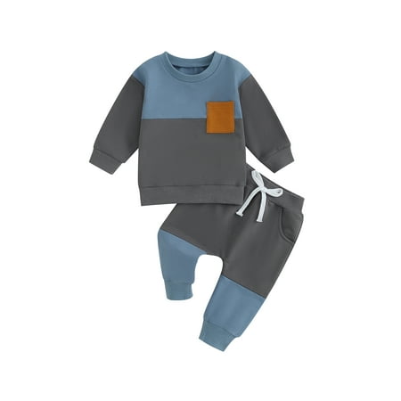 

Toddler Clothes for Boys Contrast Color Long Sleeve Sweatshirts Stretch Jogger Pants Spring Newborn Clothes Set