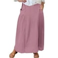 thumbnail image 2 of Viikei Women Casual Summer Large Solid Elastic Waist Flax A-line Ankle Skirt,Women's Printed Elastic Waistband Pleated Pocket Skirt With Mid Calf Skirt Pink S, 2 of 5