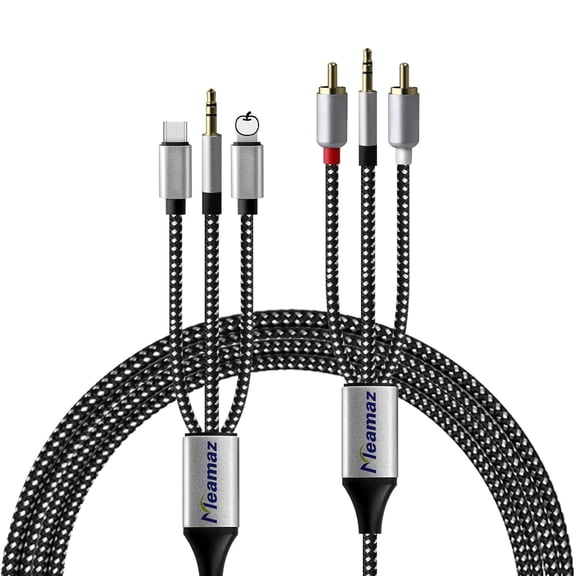 Meamaz 6.56FT 5-in-1 Lightening to RCA Audio Cable,Hi-Fi Sound Rca Stereo Connector for Car,RCA Male to 3.5mm Male Use for Power Amplifier,Home Theater (Lightening Compatible)