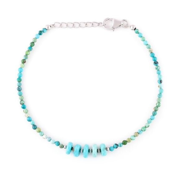 QNAVIC Genuine Turquoise Gemstone Rounds & Wheels Beads Bracelet, Handmade Jewelry, Healing Crystals, December Birthstone, Gift for Women, 925 Sterling Silver Bracelet 8"