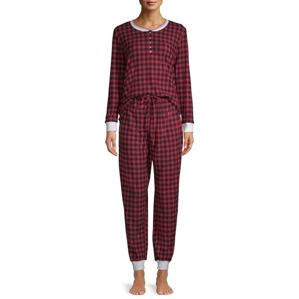 Hanes - Hanes Womenâs 2-Piece Long Sleeve Top and Jogger Pant Sleep Set - Walmart.com - Walmart.com