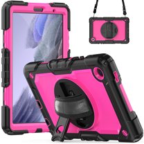 Samsung Galaxy Tab A7 Lite Case 8.7" with Screen Protector 360 Rotating Hand Strap Stand, Dteck Drop-Proof Rugged Case for Galaxy Tab A7 Lite 2021 SM-T220/T225/T227,Rose Black