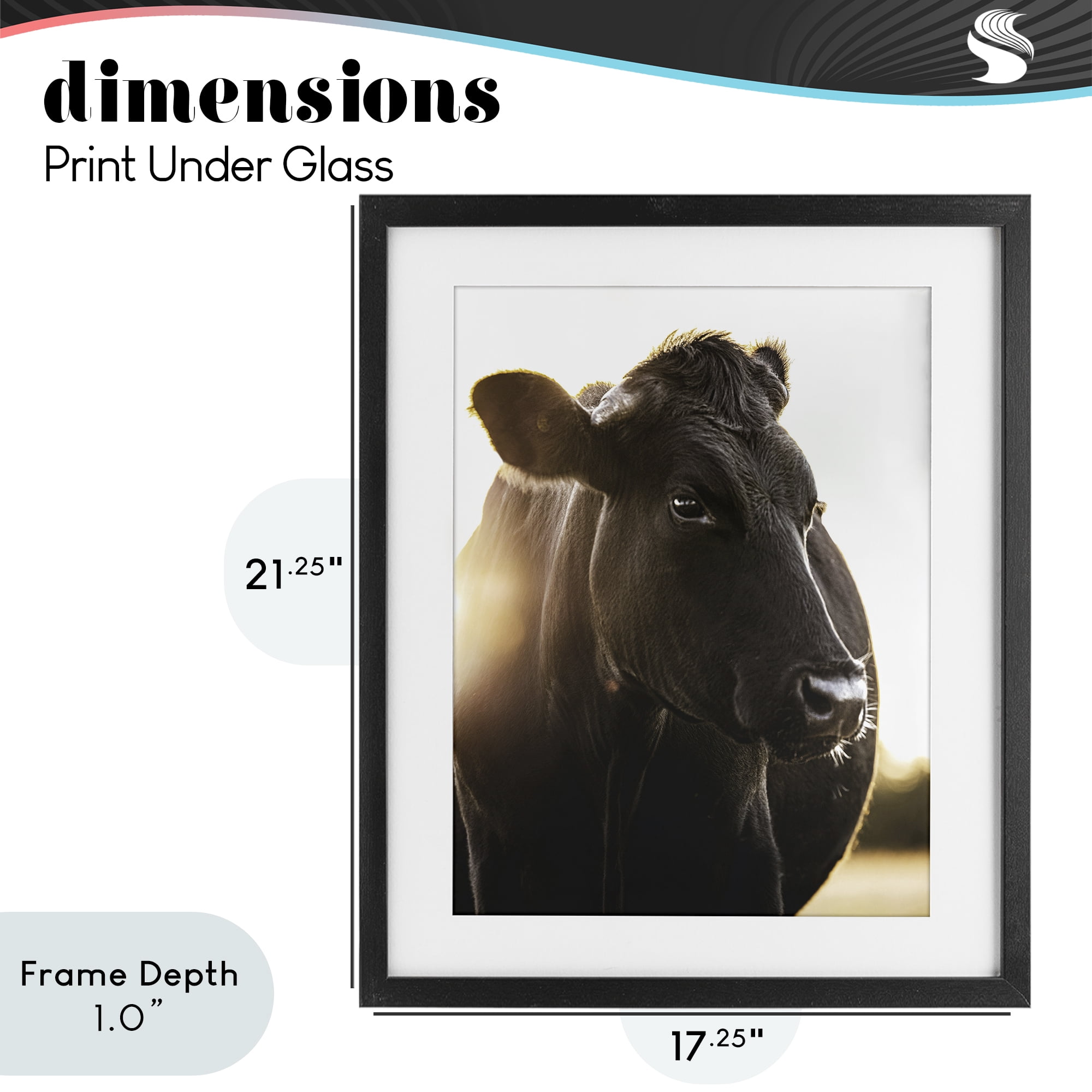 Stupell Industries Bessie The Cow Portrait Black Framed Print Under Glass, design by Leah Straatsma
