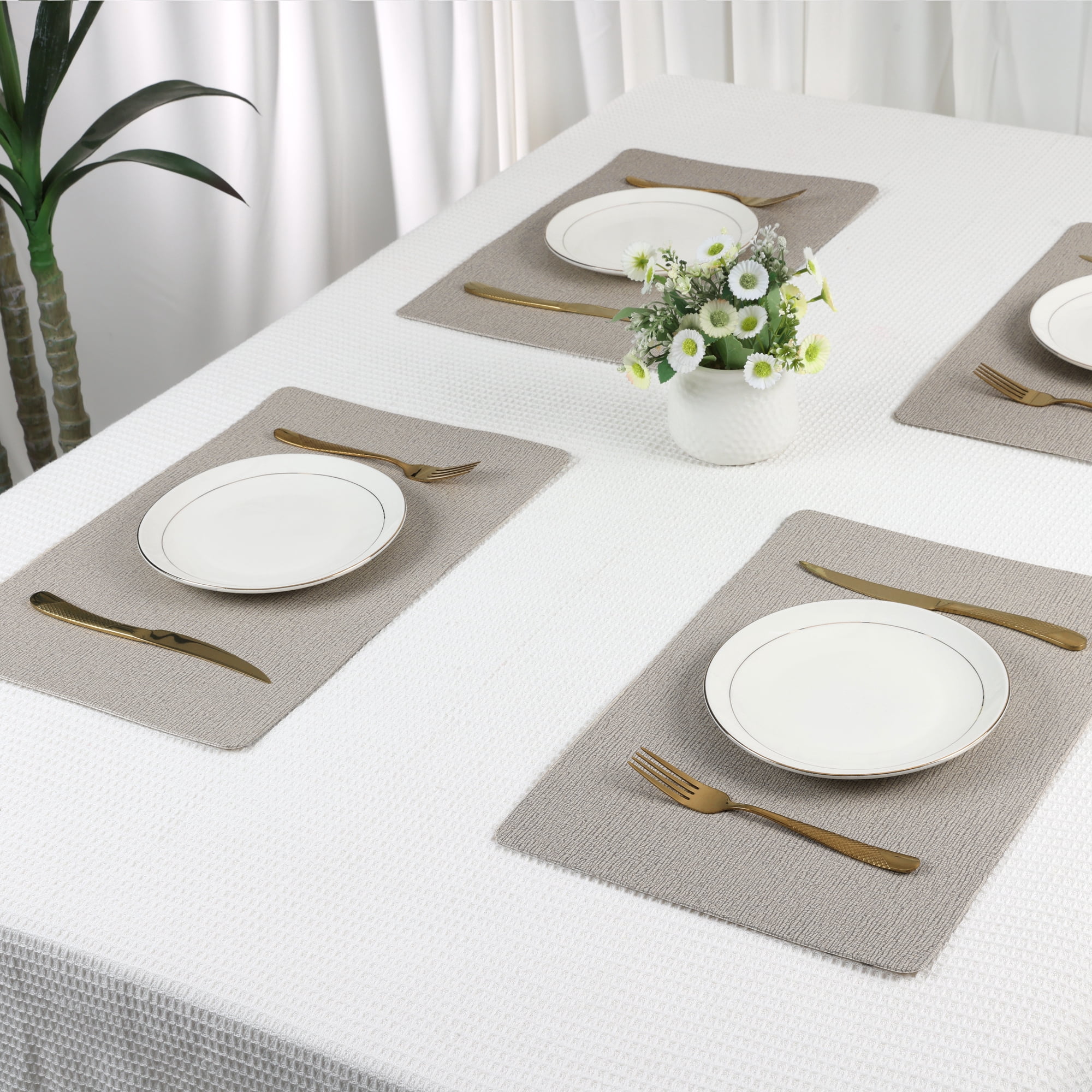Unique Bargains Placemats Set of 6 Polyvinyl Chloride for Kitchen Flaxen 18*12in