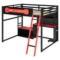 thumbnail image 4 of Aukfa Full Size Loft Bed with Desk, Shelves, LED Lights, USB Ports & Pegboard, Wood Gaming Esports Loft Bed with Storage, Red, 4 of 8