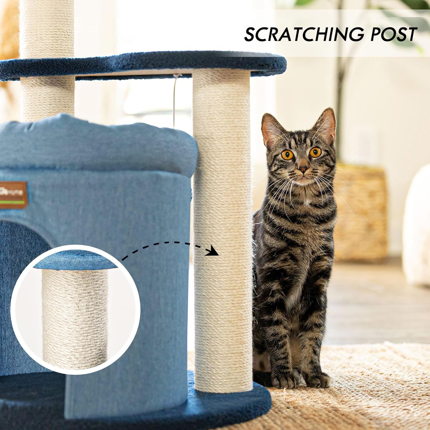 ClevaHome Stylish Cat Tree for for Small Spaces, Kittens, Ultra-Soft Fabric Condo & Cozy Perch, Durable Sisal Scratching Post, and Interactive Hanging Pompom