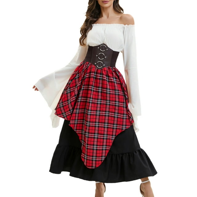 Tqyyweavej Costumes d'Halloween pour Femmes Robes Vintage Renaissance Évasées Manches Longues une Robe Victorienne