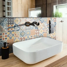 Smart Tiles Peel and Stick Backsplash, 5 Adhesive Tiles, Vintage Blue/Multicolored, 9"x9"