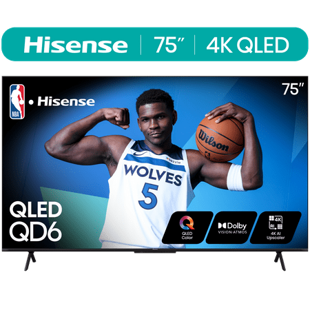 Hisense 75-Inch Class QD6 Series QLED UHD 4K HDR Google Smart TV (75QD6N) - QLED  Dolby Vision  Dolby Atmos  4K AI Upscaler  Motion Rate 120  HDR 10+  Game Mode Plus  Voice Remote
