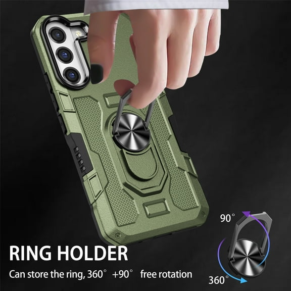 Compatible for Samsung Galaxy S21 Plus Case with Kickstand & Slide Camera Cover, Built-in 360° Rotate Ring Stand Magnetic Car Military Grade Shockproof Phone Case for Samsung Galaxy S21 Plus,Green