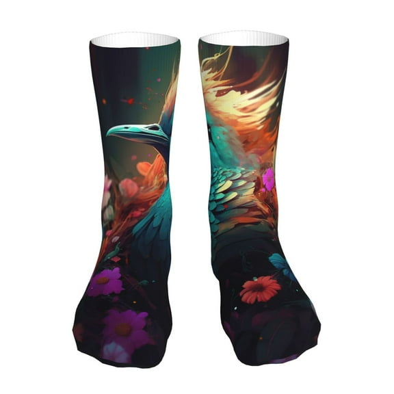 Salouo Colorful Flower Bird Pattern Fun Novelty Crew Socks,Casual Athletic Socks Neutral Socks